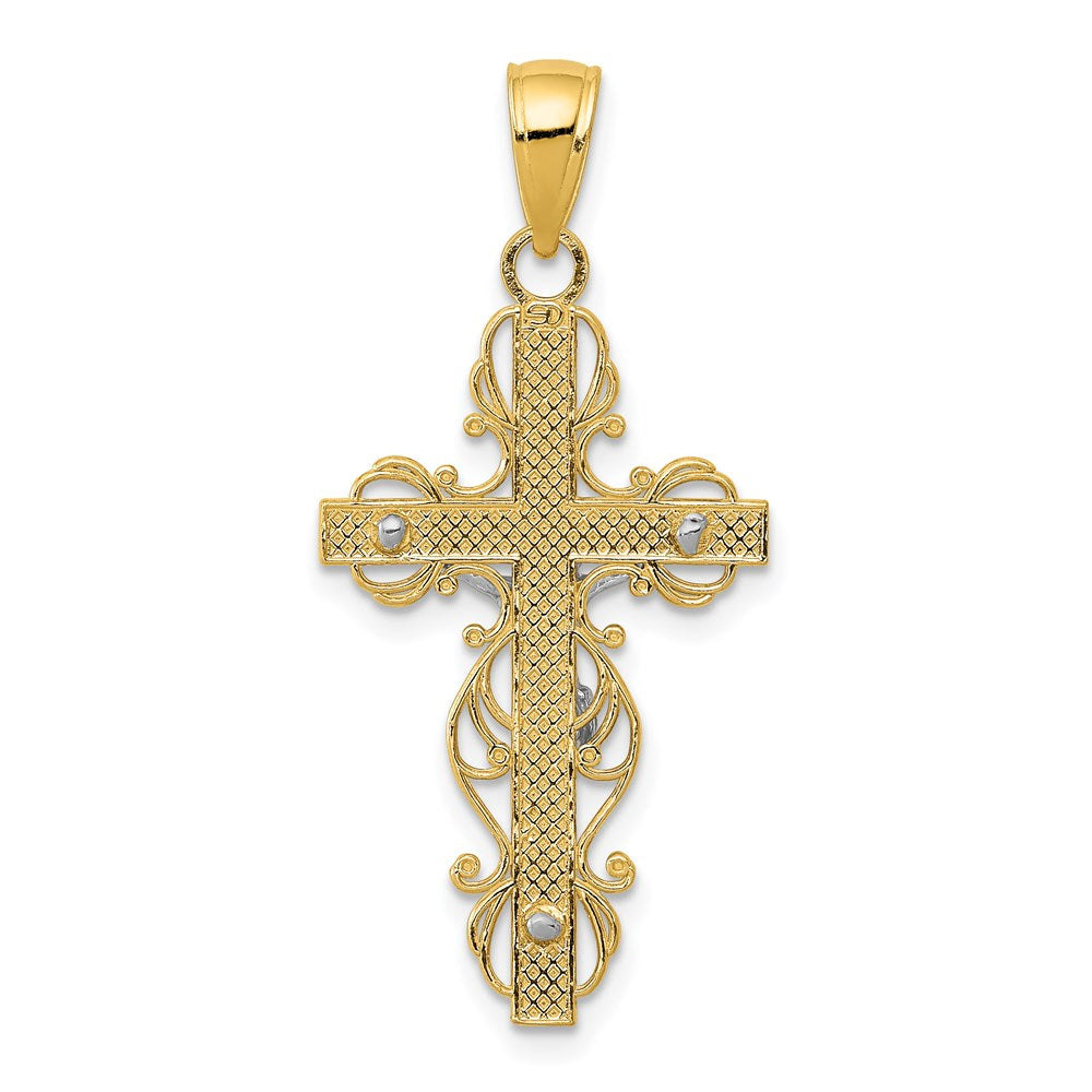 14K Bicolor Gold Kreuz-Anhänger mit Kruzifix