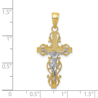 14K Bicolor Gold Kreuz-Anhänger mit Kruzifix