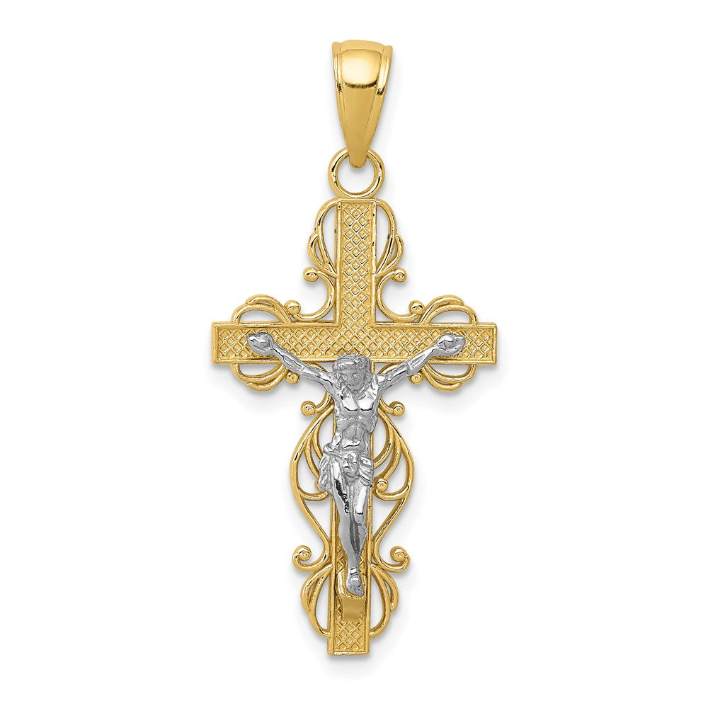 14K Bicolor Gold Kreuz-Anhänger mit Kruzifix