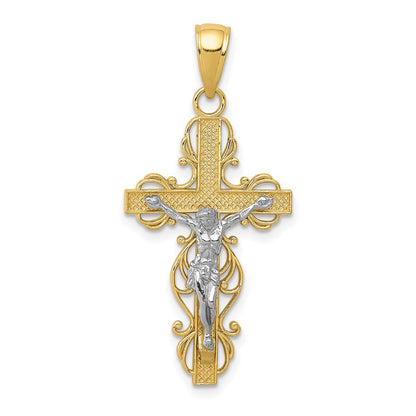14K Bicolor Gold Kreuz-Anhänger mit Kruzifix