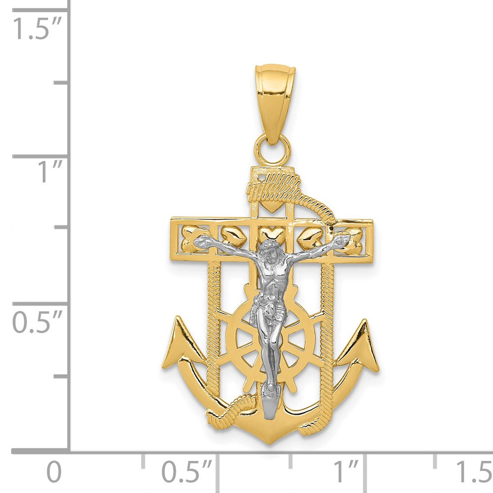 14K Bicolor-Gold Marine-Kruzifix-Anhänger