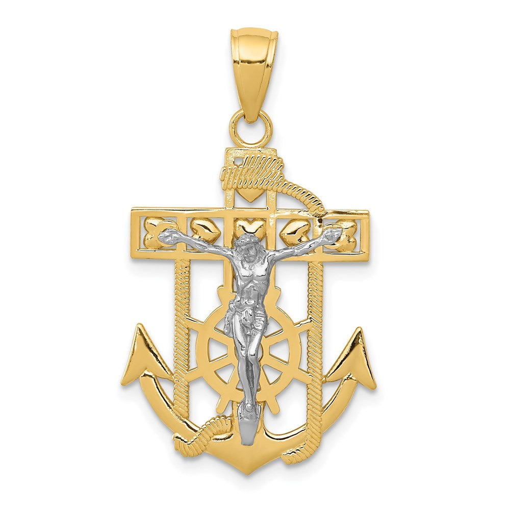 14K Bicolor-Gold Marine-Kruzifix-Anhänger