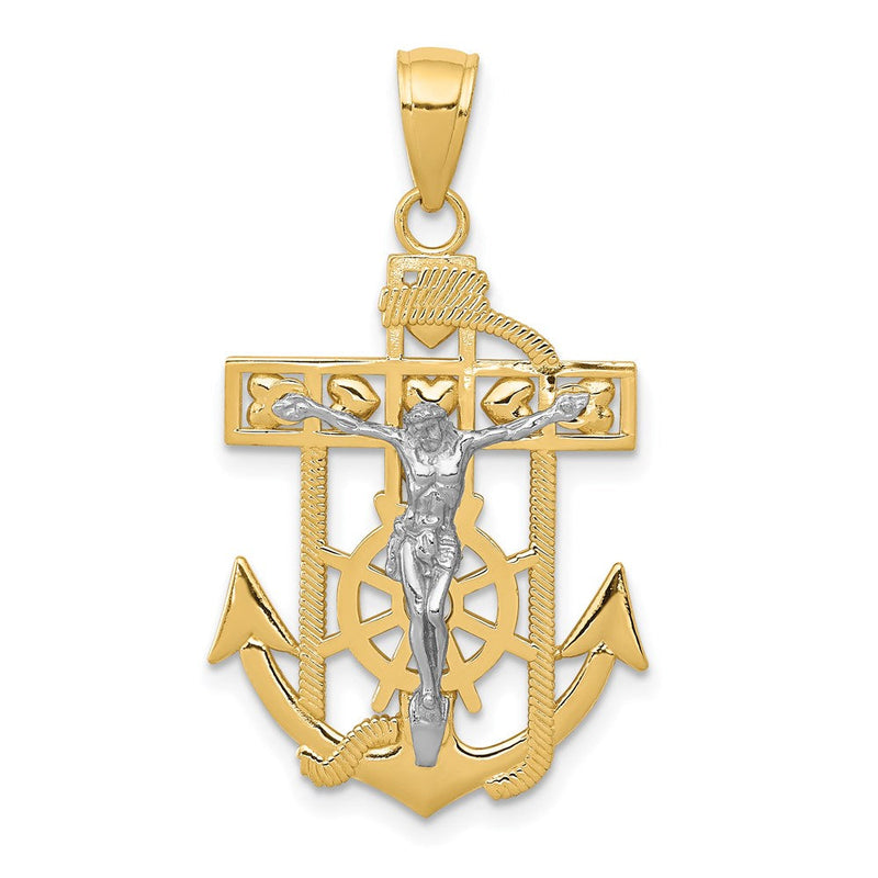 14K Bicolor-Gold Marine-Kruzifix-Anhänger