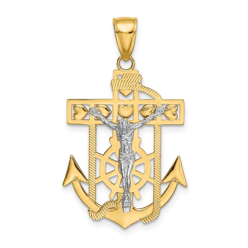 14K Bicolor Gold Mariner-Kreuzanhänger mit Kruzifix