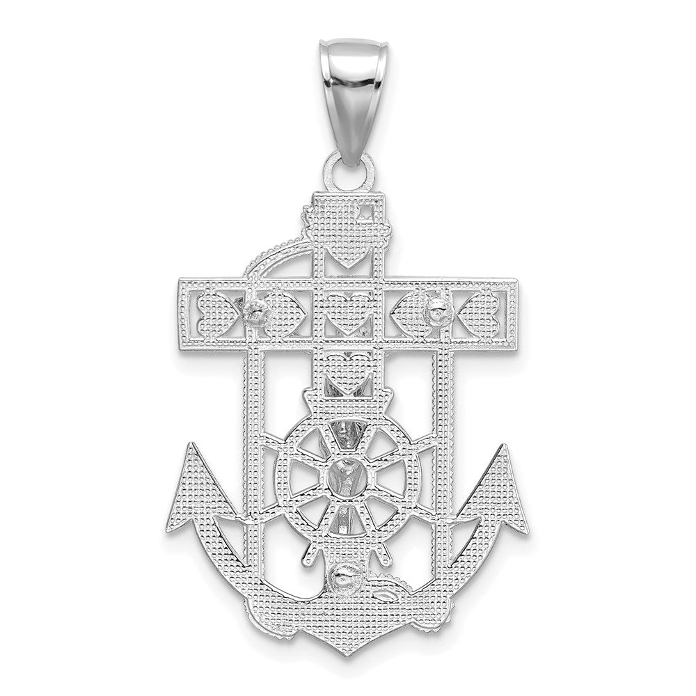 14K Weißgold Marine-Kruzifix-Anhänger