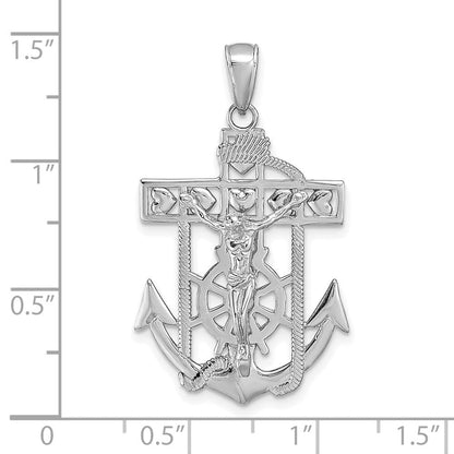 14K Weißgold Marine-Kruzifix-Anhänger