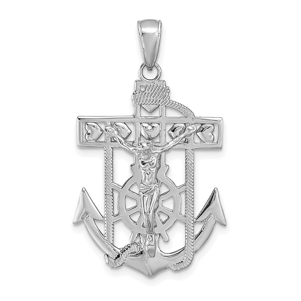 14K Weißgold Marine-Kruzifix-Anhänger