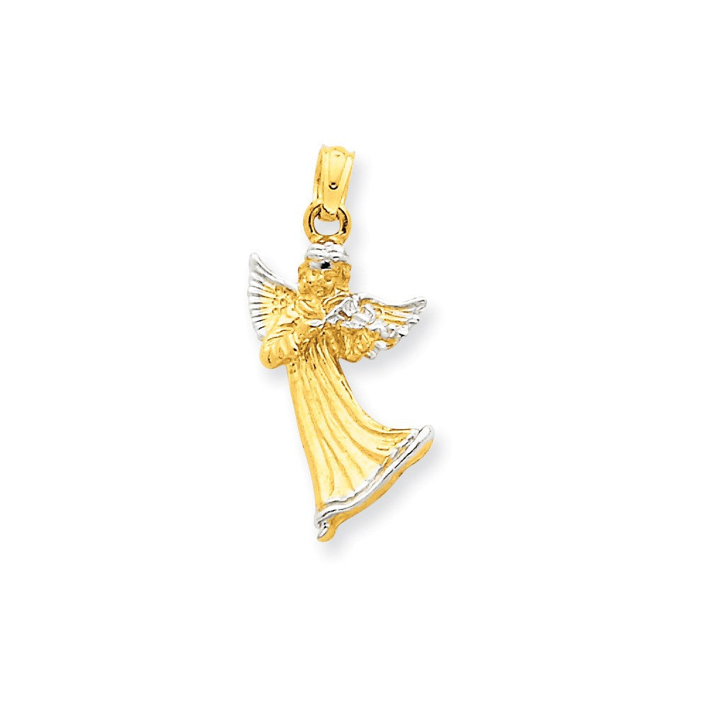 14k Gelb- und Rhodiumgold-Anhänger Engel mit Geige, rhodiniert