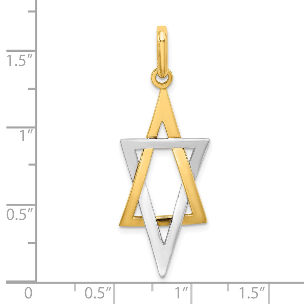14K Gelb- und Rhodiumgold mit Rhodium Länglicher Davidstern-Charm