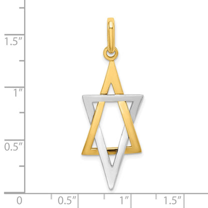 14K Gelb- und Rhodiumgold mit Rhodium Länglicher Davidstern-Charm