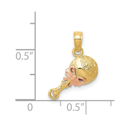 14K Bicolor Baby Rattle Anhänger