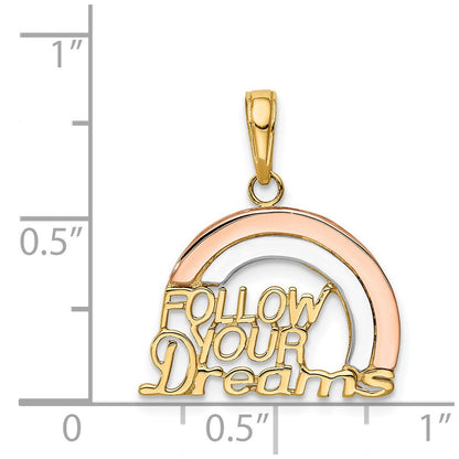 14 Karat Bicolor-Gold mit Weiß-Rhodinierung „FOLLOW YOUR DREAMS“ Regenbogen-Charm