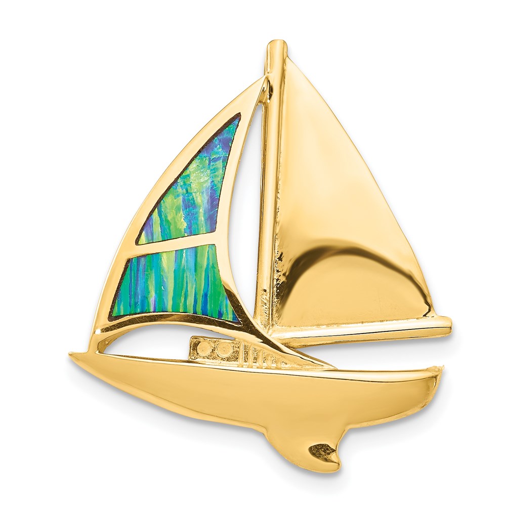 14K Gelbgold Imitat Opal Segelboot Anhänger