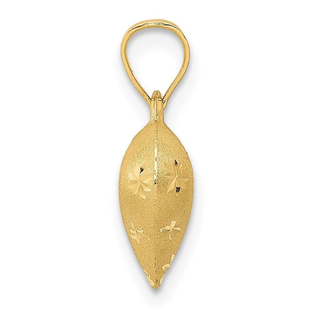 14K Gelbgold Poliert und Satiniert Diamantiert 3-d Gewölbt Herz Anhänger