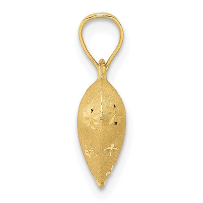 14K Gelbgold Poliert und Satiniert Diamantiert 3-d Gewölbt Herz Anhänger