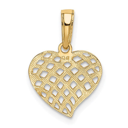 14K Gelbgold Poliert Korb Weave Muster Herz Anhänger