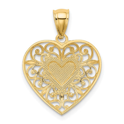 14K Gelb & Rhodium und Weiß Poliert Diamantiert Filigran Herz Anhänger