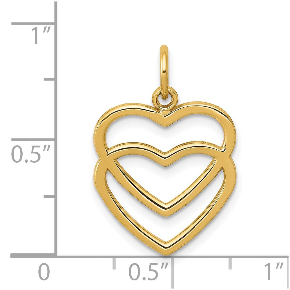 14K Gelbgold Poliert Doppelt Herz Anhänger