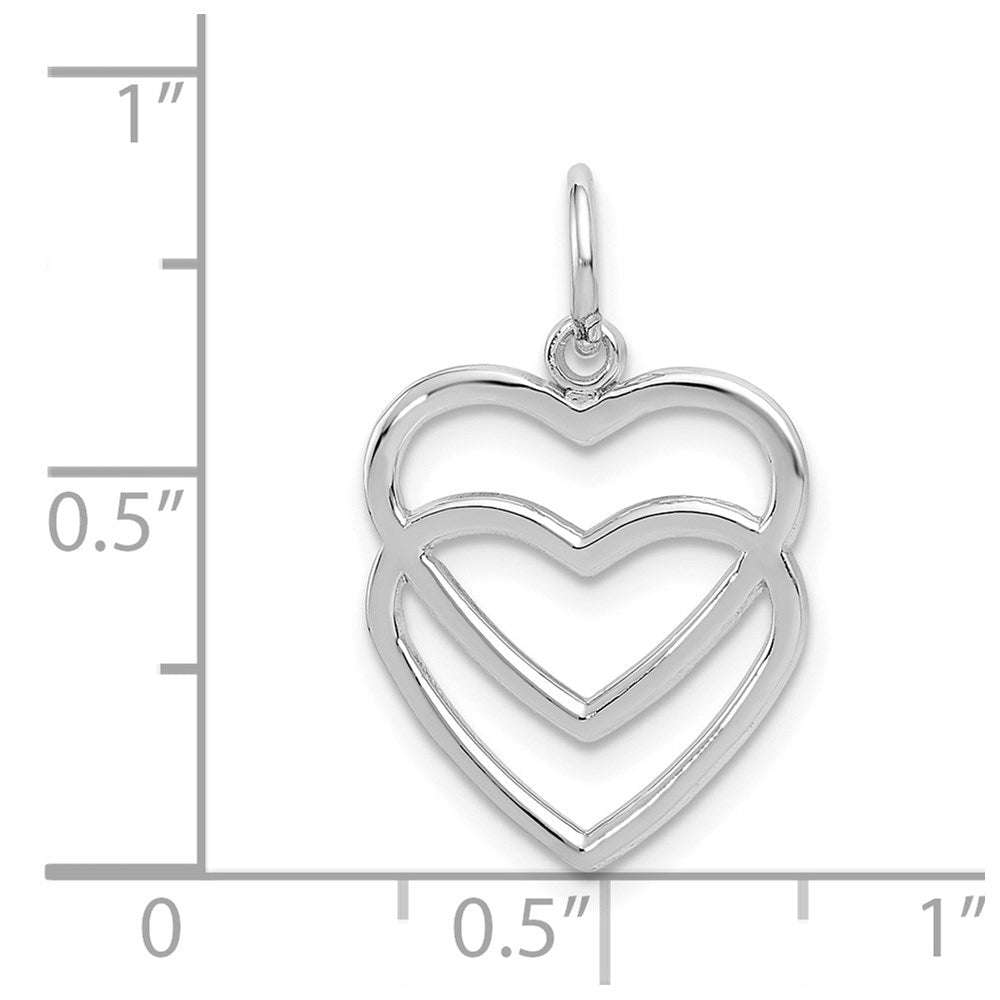 14K Weißgold Doppelt Herz Charm
