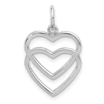 14K Weißgold Doppelt Herz Charm