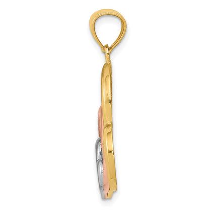 14K Bicolor Gold (Gelbgold und Weißrhodium) Poliert 3-Herzen-Anhänger