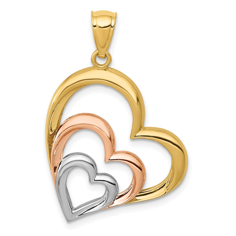 14K Bicolor Gold (Gelbgold und Weißrhodium) Poliert 3-Herzen-Anhänger