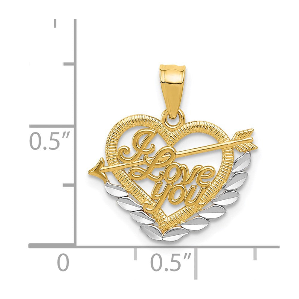 14K Gelb & Rhodium und I Liebe You Herz Anhänger