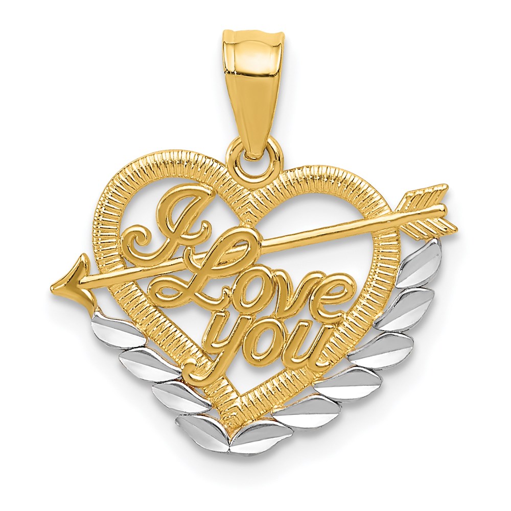 14K Gelb & Rhodium und I Liebe You Herz Anhänger