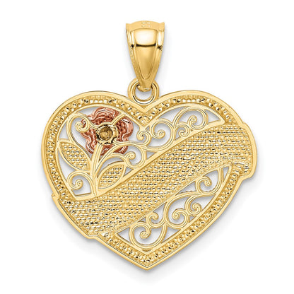 14K Bicolor-Gold und Rhodium LOVE Herz-Anhänger