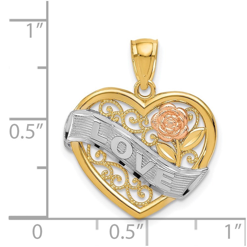 14K Bicolor-Gold und Rhodium LOVE Herz-Anhänger