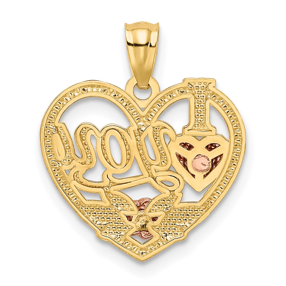 14K Bicolor mit Weiß Rhodium I Liebe You Herz Anhänger