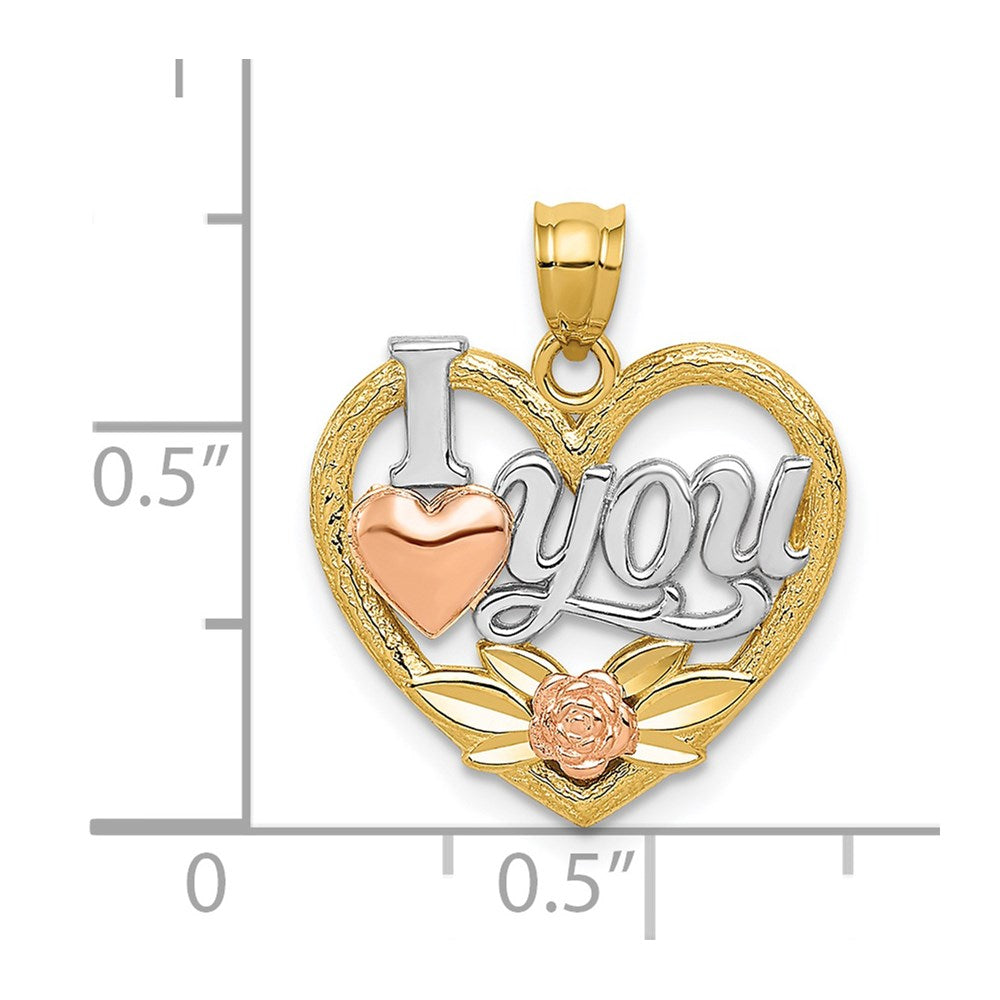 14K Bicolor mit Weiß Rhodium I Liebe You Herz Anhänger