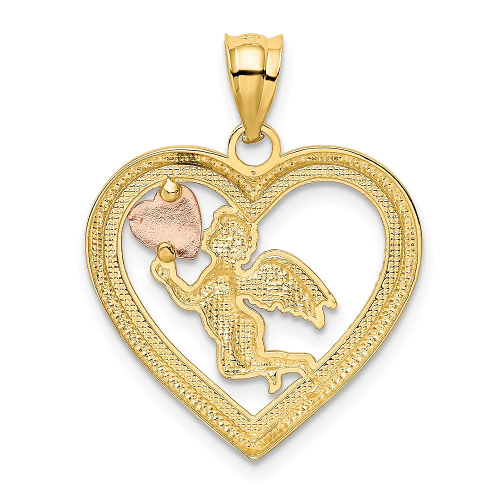 14K Tricolor-Zweifarbiges Gold mit Weißrhodium, Engelsherz-Anhänger