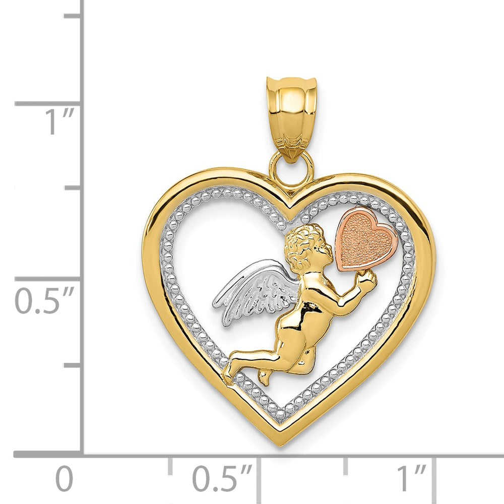 14K Tricolor-Zweifarbiges Gold mit Weißrhodium, Engelsherz-Anhänger