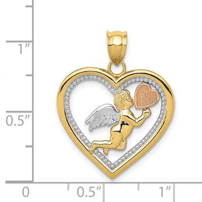 14K Tricolor-Zweifarbiges Gold mit Weißrhodium, Engelsherz-Anhänger