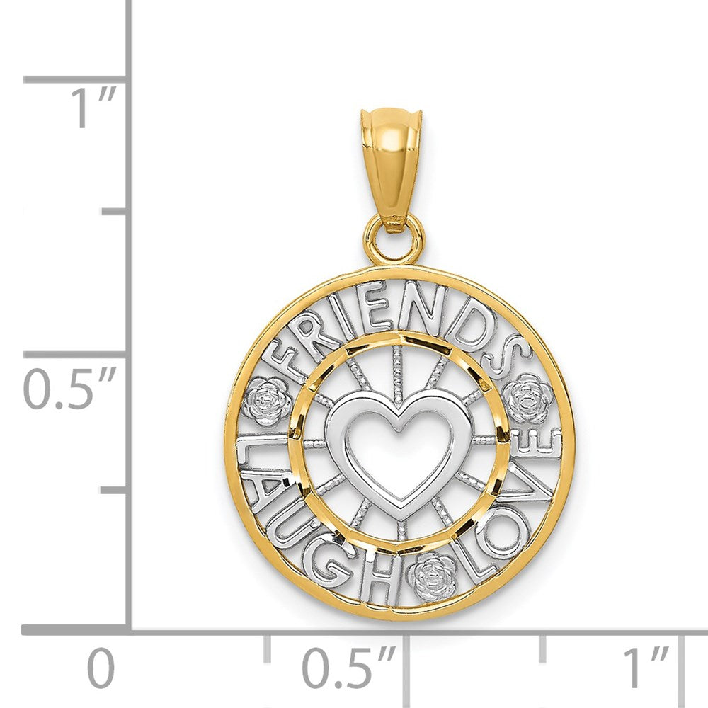 14K Gelb & Rhodium und Friends, Lachen, Liebe Kreis Anhänger