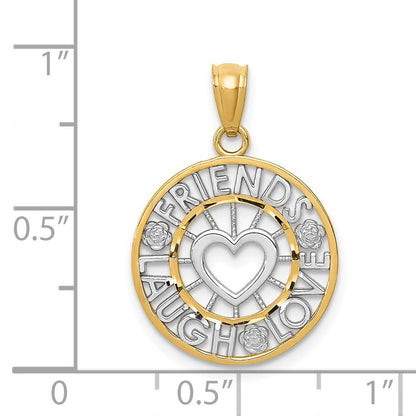 14K Gelb & Rhodium und Friends, Lachen, Liebe Kreis Anhänger