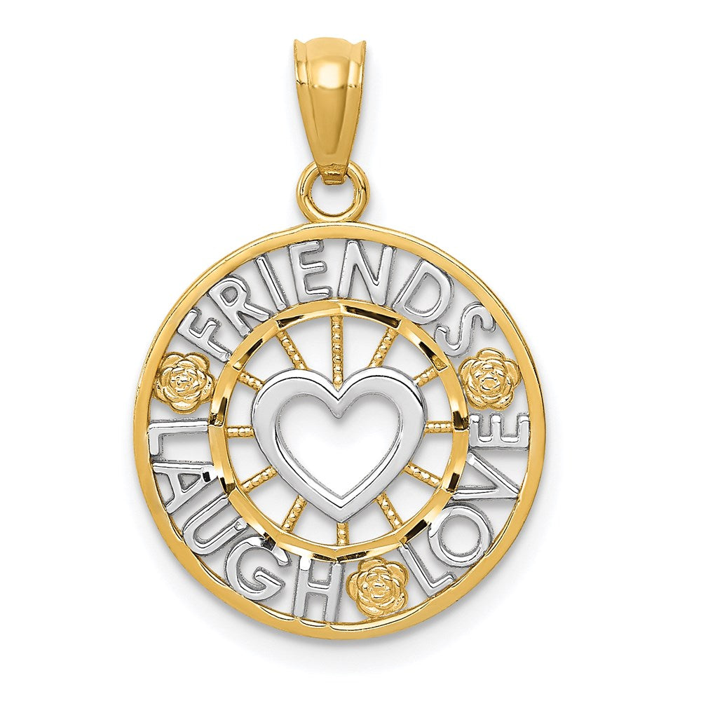 14K Gelb & Rhodium und Friends, Lachen, Liebe Kreis Anhänger