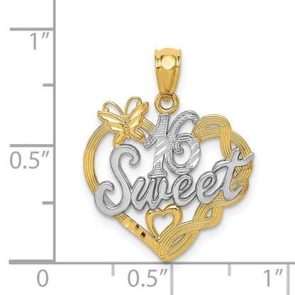 14K Gelb & Rhodium und Süß 16 Anhänger