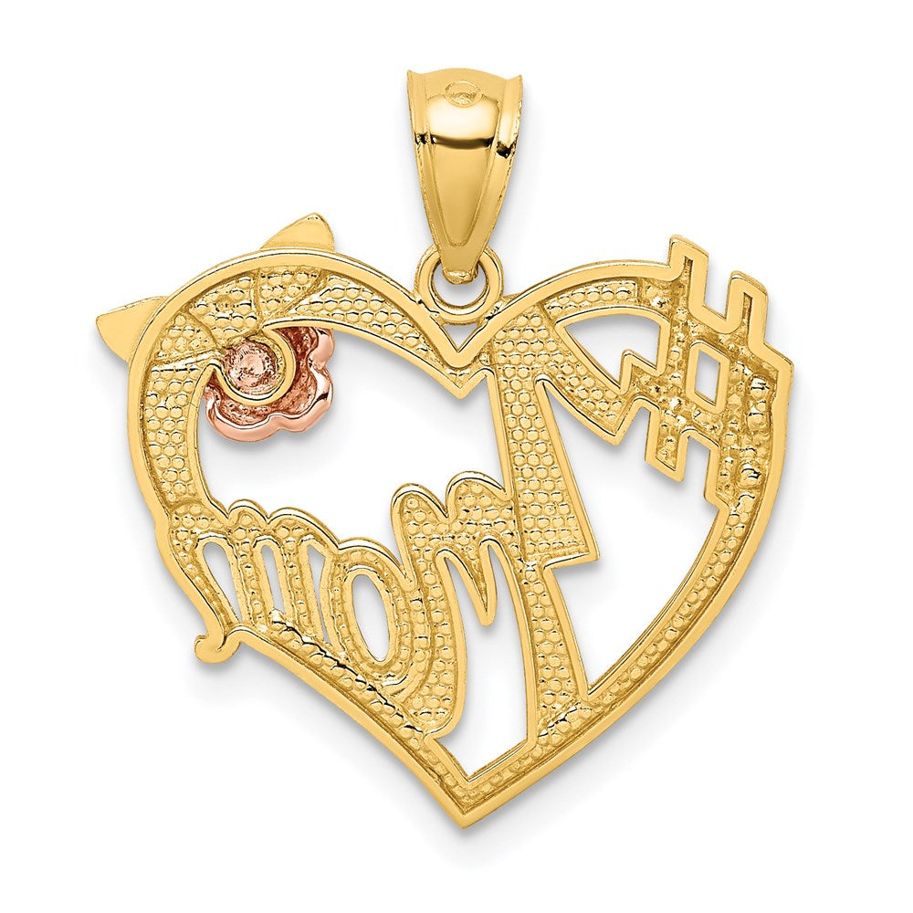 14-Karat Bicolor-Gold mit Weißrhodium „#1 MOM“-Herz-Anhänger