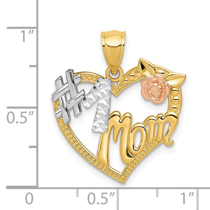 14-Karat Bicolor-Gold mit Weißrhodium „#1 MOM“-Herz-Anhänger