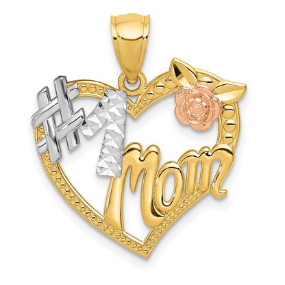 14-Karat Bicolor-Gold mit Weißrhodium „#1 MOM“-Herz-Anhänger
