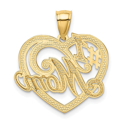 14K Gelb- und Rhodiumgold-Anhänger "#1 MOM" Herz mit Rhodium
