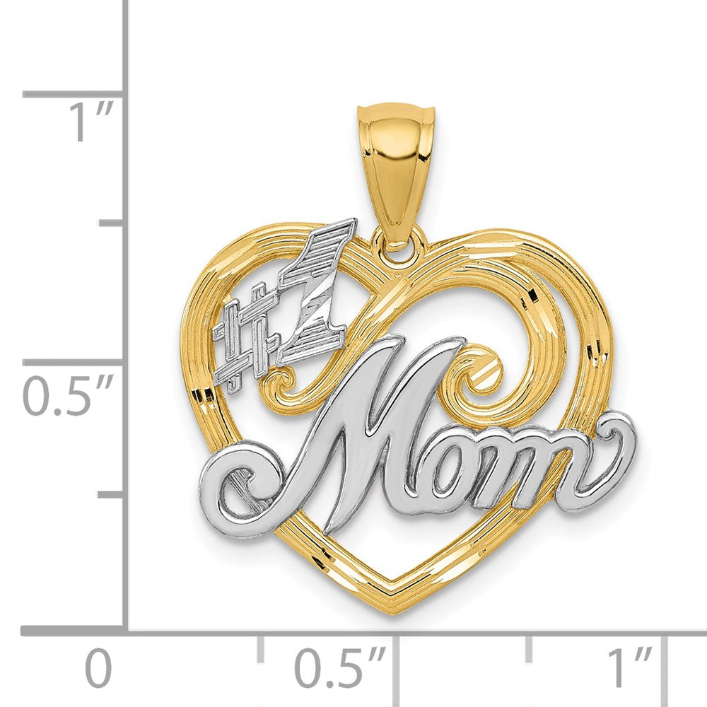 14K Gelb- und Rhodiumgold-Anhänger "#1 MOM" Herz mit Rhodium