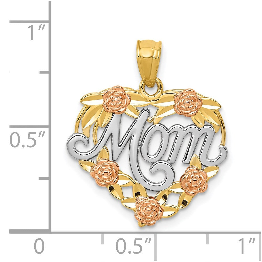 14K Bicolor mit Weiß Rhodium Mama Herz Anhänger