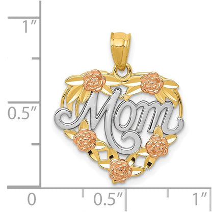 14K Bicolor mit Weiß Rhodium Mama Herz Anhänger