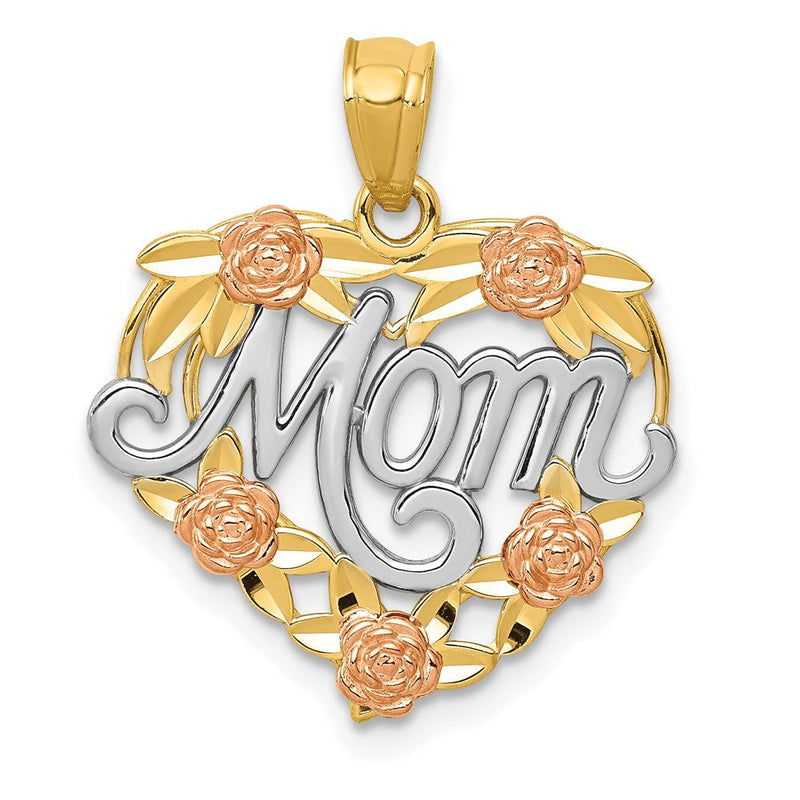 14K Bicolor mit Weiß Rhodium Mama Herz Anhänger