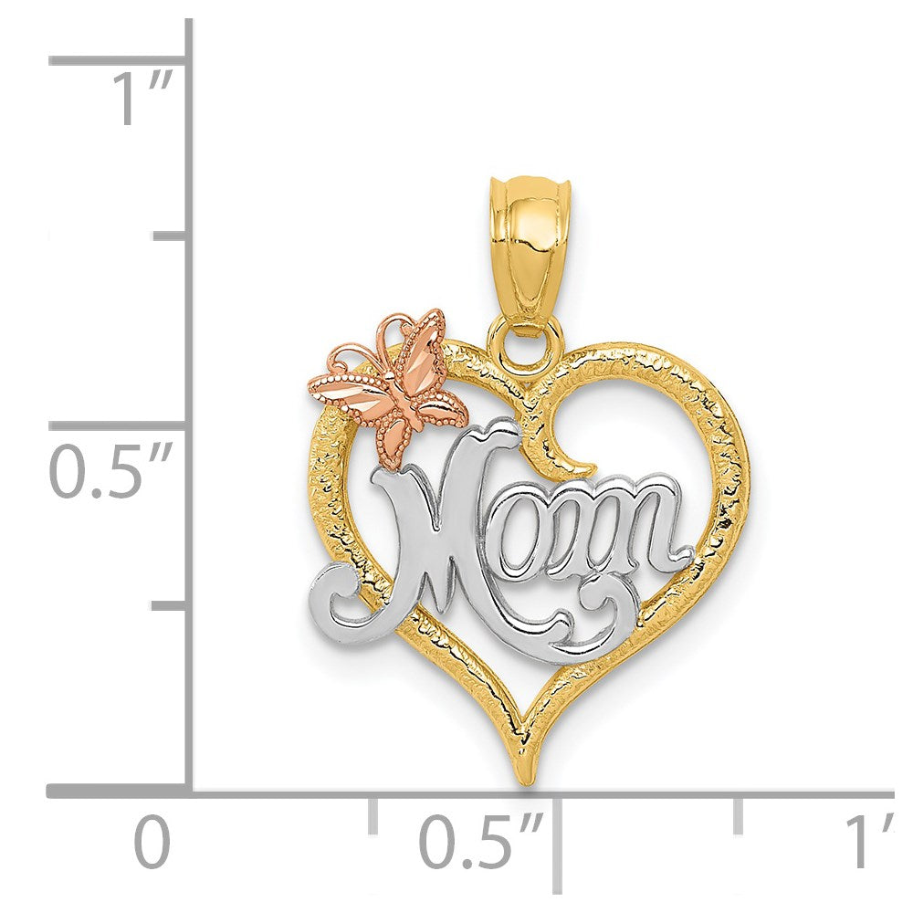 14K Bicolor mit Weiß Rhodium Mama Herz Anhänger