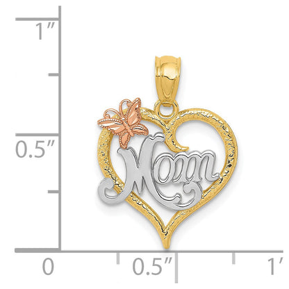 14K Bicolor mit Weiß Rhodium Mama Herz Anhänger