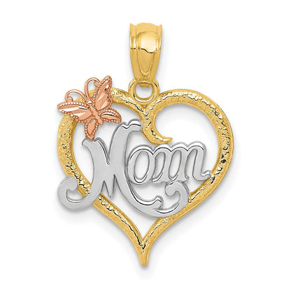 14K Bicolor mit Weiß Rhodium Mama Herz Anhänger
